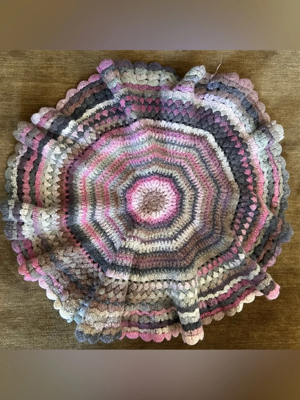 Handmade Circular Crochet Wool Ripple  Multicolor Afghan Throw Blanket # 0715269